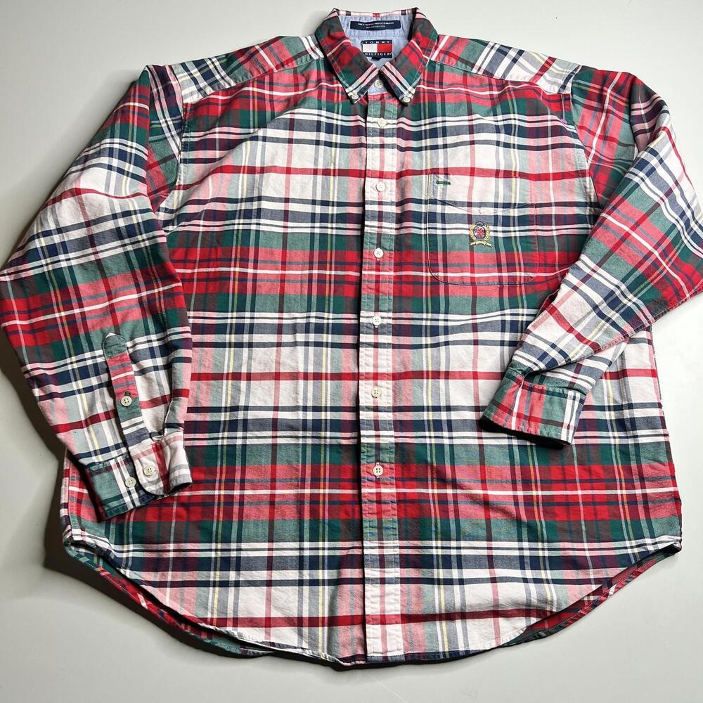 Tommy Hilfiger Shirt Mens Large Multicolor Plaid Long Sleeve Button Down Casual